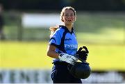 27 September 2020; Sarah Forbes of Typhoons pictured with 20x20 facepaint between overs during the Women's Super Series match between Scorchers and Typhoons at Malahide Cricket Club in Dublin. Photo by Sam Barnes/Sportsfile