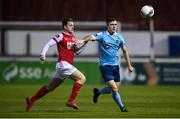 26 September 2020; Alex O'Hanlon of Shelbourne in action against Jason McClelland of St Patrick's Athletic during the SSE Airtricity League Premier Division match between St Patrick's Athletic and Shelbourne at Richmond Park in Dublin. Photo by Stephen McCarthy/Sportsfile