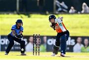 27 September 2020; Shauna Kavanagh of Scorchers plays a shot watched by Sarah Forbes of Typhoons during the Women's Super Series match between Scorchers and Typhoons at Malahide Cricket Club in Dublin. Photo by Sam Barnes/Sportsfile