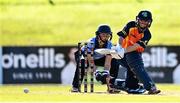 27 September 2020; Leah Paul of Scorchers plays a shot watched by Sarah Forbes of Typhoons during the Women's Super Series match between Scorchers and Typhoons at Malahide Cricket Club in Dublin. Photo by Sam Barnes/Sportsfile