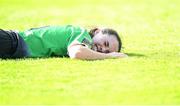 26 September 2020; Niamh Farrelly of Peamount United reacts after picking up an injury during the Women's National League match between Shelbourne and Peamount at Tolka Park in Dublin. Photo by Stephen McCarthy/Sportsfile