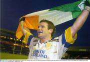 18 January 2004; Gordon D'arcy, Leinster Lions, celebrates after victory over Sale Sharks. Heineken European Cup 2003-2004, Round 4, Pool 3, Sale Sharks v Leinster Lions, Edgeley Park, England. Picture credit; Damien Eagers / SPORTSFILE *EDI*
