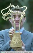 19 January 2004; Jockey Barry Geraghty pictured with his award after winneing the Jockey award at the Powers Gold label / Irish Independent Racing Awards. Four Seasons Hotel, Dublin. Picture credit; Ray McManus / SPORTSFILE