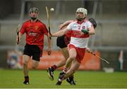 30 June 2013; Oisin McCloskey, Derry, in action against Scott Nicholson, left, and Paul Braniff, Down. Ulster GAA Hurling Senior Championship, Semi-Final, Derry v Down, Athletic Grounds, Armagh. Picture credit: Brendan Moran / SPORTSFILE