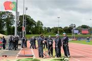 22 June 2013; Officials get ready at the long jump ahead of the European Athletics Team Championships 1st League. Morton Stadium, Santry, Co. Dublin. Picture credit: Brendan Moran / SPORTSFILE