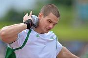 22 June 2013; Colin Quirke, Ireland, warms up prior to the Men's Shot Putt during the European Athletics Team Championships 1st League. Morton Stadium, Santry, Co. Dublin. Picture credit: Brendan Moran / SPORTSFILE