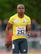2 July 2013; Akani Simbine, South Africa, on his way to winning the Men's 100m sprint in a time of 10.48 at the 62nd Cork City Sports. Cork Institute of Technology, Bishopstown, Cork. Picture credit: Diarmuid Greene / SPORTSFILE