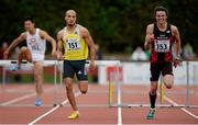 2 July 2013; Winner Cornel Fredericks, South Africa, left, and second place Thomas Barr, Ireland, competing in the Men's 400m hurdles at the 62nd Cork City Sports. Cork Institute of Technology, Bishopstown, Cork. Picture credit: Diarmuid Greene / SPORTSFILE