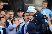 4 July 2013; Malmö FF manager Rikard Norling speaking with Malmö FF fans after the game. UEFA Europa League, First Qualifying Round, First Leg, Drogheda United v Malmö FF, Tallaght Stadium, Tallaght, Dublin. Photo by Sportsfile