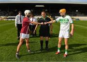 27 September 2020; Referee Ray Byrne with team captains Conor Doheny of Dicksboro, left, and Richie Reid of Ballyhale Shamrocks prior to the Kilkenny County Senior Hurling Championship Final match between Ballyhale Shamrocks and Dicksboro at UPMC Nowlan Park in Kilkenny. Photo by Seb Daly/Sportsfile