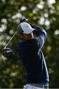 27 September 2020; Aaron Rai of England watches his drive from the sixth tee box during day four of the Dubai Duty Free Irish Open Golf Championship at Galgorm Spa & Golf Resort in Ballymena, Antrim. Photo by Brendan Moran/Sportsfile