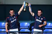 27 September 2020; Cuala joint captains Con O'Callaghan, left, and Luke Tracey lift the cup after the Dublin County Senior 2 Football Championship Final match between Cuala and St Brigid's at Parnell Park in Dublin. Photo by Piaras Ó Mídheach/Sportsfile