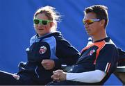 27 September 2020; Scorchers head coach Glenn Querl in conversation with Typhoons head coach Clare Shillington during the Women's Super Series match between Scorchers and Typhoons at Malahide Cricket Club in Dublin. Photo by Sam Barnes/Sportsfile