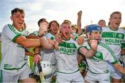 27 September 2020; Ballyhale Shamrocks players, from left, Darragh Corcoran, Patrick Mullen, Eoin Kenneally and Kevin Mullen celebrate following their side's victory during the Kilkenny County Senior Hurling Championship Final match between Ballyhale Shamrocks and Dicksboro at UPMC Nowlan Park in Kilkenny. Photo by Seb Daly/Sportsfile