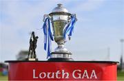 27 September 2020; A general view of the Joe Ward Cup and the Man of the Match award ahead of the Louth County Senior Football Championship Final match between Naomh Mairtin and Ardee St Mary’s at Darver Louth Centre of Excellence in Louth. Photo by Ben McShane/Sportsfile