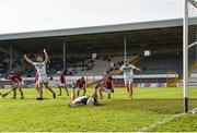 27 September 2020; Brian Cody, left, and Eoin Cody of Ballyhale Shamrocks celebrate following their side's fourth goal during the Kilkenny County Senior Hurling Championship Final match between Ballyhale Shamrocks and Dicksboro at UPMC Nowlan Park in Kilkenny. Photo by Seb Daly/Sportsfile