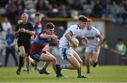 27 September 2020; Fionn O'Hara of St Loman's Mullingar in action against Jamie Corcoran of Tyrrelspass during the Westmeath County Senior Football Championship Final match between Tyrrelspass and St Loman's Mullingar at TEG Cusack Park in Mullingar, Westmeath. Photo by Ramsey Cardy/Sportsfile