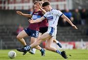 27 September 2020; Fionn O'Hara of St Loman's Mullingar shoots at goal despite the attention of Jamie Corcoran of Tyrrelspass during the Westmeath County Senior Football Championship Final match between Tyrrelspass and St Loman's Mullingar at TEG Cusack Park in Mullingar, Westmeath. Photo by Ramsey Cardy/Sportsfile