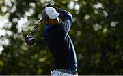 27 September 2020; Aaron Rai of England watches his drive at the sixth tee box during day four of the Dubai Duty Free Irish Open Golf Championship at Galgorm Spa & Golf Resort in Ballymena, Antrim. Photo by Brendan Moran/Sportsfile