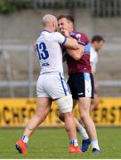 27 September 2020; Peter Foy of St Loman's Mullingar tussles with Ger Egan of Tyrrelspass during the Westmeath County Senior Football Championship Final match between Tyrrelspass and St Loman's Mullingar at TEG Cusack Park in Mullingar, Westmeath. Photo by Ramsey Cardy/Sportsfile
