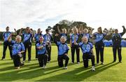 27 September 2020; The Typhoons teams celebrate with the Women's Super Series Trophy following the Women's Super Series match between Scorchers and Typhoons at Malahide Cricket Club in Dublin. Photo by Sam Barnes/Sportsfile