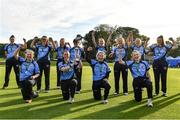 27 September 2020; The Typhoons teams celebrate with the Women's Super Series Trophy following the Women's Super Series match between Scorchers and Typhoons at Malahide Cricket Club in Dublin. Photo by Sam Barnes/Sportsfile
