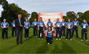 27 September 2020; The Typhoons teams pictured with the Women's Super Series Trophy alongside Cricket Ireland president Philip Black following the Women's Super Series match between Scorchers and Typhoons at Malahide Cricket Club in Dublin. Photo by Sam Barnes/Sportsfile