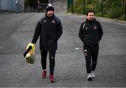27 September 2020; Dundalk interim head coach Filippo Giovagnoli, left, and assistant coach Giuseppe Rossi arrive prior to the SSE Airtricity League Premier Division match between Dundalk and Shamrock Rovers at Oriel Park in Dundalk, Louth. Photo by Stephen McCarthy/Sportsfile