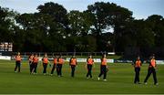 27 September 2020; Scorchers players leave the field dejected following the Women's Super Series match between Scorchers and Typhoons at Malahide Cricket Club in Dublin. Photo by Sam Barnes/Sportsfile