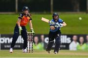 27 September 2020; Laura Delany of Typhoons plays a shot watched by Shauna Kavanagh of Scorchers during the Women's Super Series match between Scorchers and Typhoons at Malahide Cricket Club in Dublin. Photo by Sam Barnes/Sportsfile