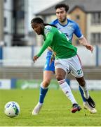 27 September 2020; Deshane Dalling of Cork City in action against Leo Donnellan of Finn Harps during the SSE Airtricity League Premier Division match between Finn Harps and Cork City at Finn Park in Ballybofey, Donegal. Photo by Eóin Noonan/Sportsfile