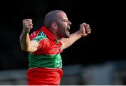 27 September 2020; Eoin Dolan of Ballymun Kickhams celebrates after the Dublin County Senior 1 Football Championship Final match between Ballyboden St Enda's and Ballymun Kickhams at Parnell Park in Dublin. Photo by Piaras Ó Mídheach/Sportsfile