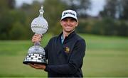 27 September 2020; John Catlin of USA with the Dubai Duty Free Irish Open trophy after day four of the Dubai Duty Free Irish Open Golf Championship at Galgorm Spa & Golf Resort in Ballymena, Antrim. Photo by Brendan Moran/Sportsfile