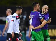 27 September 2020; Joey O'Brien, right, and Aaron Greene of Shamrock Rovers celebrate their second goal during the SSE Airtricity League Premier Division match between Dundalk and Shamrock Rovers at Oriel Park in Dundalk, Louth. Photo by Stephen McCarthy/Sportsfile