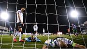 27 September 2020; Dundalk goalkeeper Aaron McCarey, Andy Boyle, left, and Chris Shields, right, react to the opening Shamrock Rovers goal during the SSE Airtricity League Premier Division match between Dundalk and Shamrock Rovers at Oriel Park in Dundalk, Louth. Photo by Stephen McCarthy/Sportsfile
