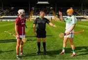 27 September 2020; Referee Ray Byrne with team captains Conor Doheny of Dicksboro, left, and Richie Reid of Ballyhale Shamrocks prior to the Kilkenny County Senior Hurling Championship Final match between Ballyhale Shamrocks and Dicksboro at UPMC Nowlan Park in Kilkenny. Photo by Seb Daly/Sportsfile