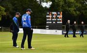 28 September 2020; Andy McBrine of North West Warriors, left, and George Dockrell of Leinster Lightning, inspect the pitch during the Test Triangle Inter-Provincial Series 50 over match between Leinster Lightning and North-West Warriors at Malahide Cricket in Dublin. Photo by Sam Barnes/Sportsfile