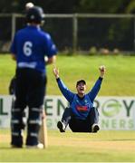 28 September 2020; George Dockrell of Leinster Lightning appeals after taking a catch but it is denied during the Test Triangle Inter-Provincial Series 50 over match between Leinster Lightning and North-West Warriors at Malahide Cricket in Dublin. Photo by Sam Barnes/Sportsfile