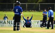 28 September 2020; George Dockrell of Leinster Lightning appeals after taking a catch but it is denied during the Test Triangle Inter-Provincial Series 50 over match between Leinster Lightning and North-West Warriors at Malahide Cricket in Dublin. Photo by Sam Barnes/Sportsfile