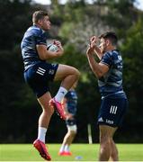 28 September 2020; Jordan Larmour, left, and Hugo Keenan during Leinster Rugby squad training at UCD in Dublin. Photo by Ramsey Cardy/Sportsfile