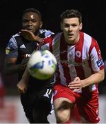 29 September 2020; Garry Buckley of Sligo Rovers in action against James Akintunde of Derry City during the SSE Airtricity League Premier Division match between Sligo Rovers and Derry City at The Showgrounds in Sligo. Photo by Stephen McCarthy/Sportsfile