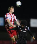 29 September 2020; Teemu Penninkangas of Sligo Rovers in action against Walter Figueira of Derry City during the SSE Airtricity League Premier Division match between Sligo Rovers and Derry City at The Showgrounds in Sligo. Photo by Stephen McCarthy/Sportsfile