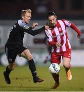 29 September 2020; Ronan Coughlan of Sligo Rovers in action against Conor McCormack of Derry City during the SSE Airtricity League Premier Division match between Sligo Rovers and Derry City at The Showgrounds in Sligo. Photo by Stephen McCarthy/Sportsfile