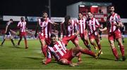 29 September 2020; Ryan De Vries of Sligo Rovers celebrates with team-mates after scoring his side's first goal during the SSE Airtricity League Premier Division match between Sligo Rovers and Derry City at The Showgrounds in Sligo. Photo by Stephen McCarthy/Sportsfile