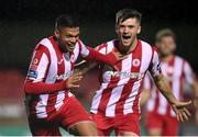 29 September 2020; Ryan De Vries of Sligo Rovers celebrates with team-mate Niall Morahan, right, after scoring his side's during the SSE Airtricity League Premier Division match between Sligo Rovers and Derry City at The Showgrounds in Sligo. Photo by Stephen McCarthy/Sportsfile