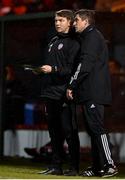 29 September 2020; Derry City manager Declan Devine, right, and assistant Kevin Deery during the SSE Airtricity League Premier Division match between Sligo Rovers and Derry City at The Showgrounds in Sligo. Photo by Stephen McCarthy/Sportsfile