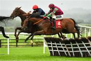 30 September 2020; Formal Order, right, with Keith Donoghue up, jumps the last alongside eventual third place Gaspard Du Seuil, with Rachael Blackmore up, on their way to winning the O'Brien Event Catering Maiden Hurdle at Punchestown Racecourse in Kildare. Photo by Seb Daly/Sportsfile
