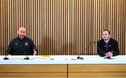 30 September 2020; Dundalk interim head coach Filippo Giovagnoli and Dundalk media officer Darren Crawley, right, during a Dundalk press conference at the Aviva Stadium in Dublin. Photo by Stephen McCarthy/Sportsfile