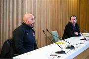 30 September 2020; Dundalk interim head coach Filippo Giovagnoli and Dundalk media officer Darren Crawley, right, during a Dundalk press conference at the Aviva Stadium in Dublin. Photo by Stephen McCarthy/Sportsfile