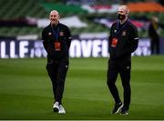 1 October 2020; Gary Rogers and Aaron McCarey of Dundalk inspect the pitch before the UEFA Europa League Play-off match between Dundalk and Ki Klaksvik at the Aviva Stadium in Dublin. Photo by Ben McShane/Sportsfile